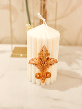 Load image into Gallery viewer, Fleur De Lis Cameo Candle - Vertical Striped Pillar
